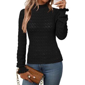 Womens Silk Wool Blend Mock Neck Sweater Long Sleeve Fitted Casual